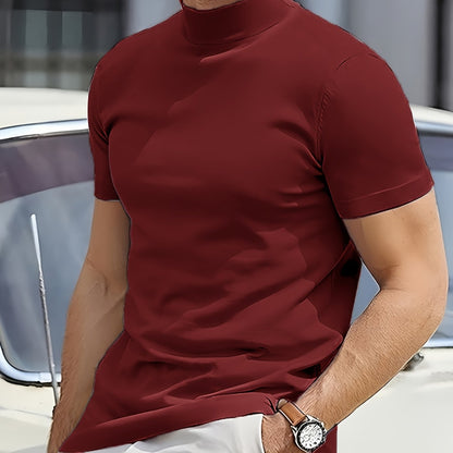 Men's Summer New Basic Solid Color Fashion Simple High-End Casual Sport Comfortable High-Neck Short-Sleeve Top - ayq