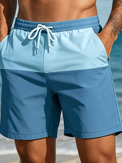 Men's Lightweight Polyester Beach Shorts with Color Block Design