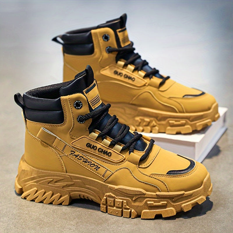 Men's High-Top Work Boots - Durable, Non-Slip, Lace-Up Casual Sneakers for All Seasons