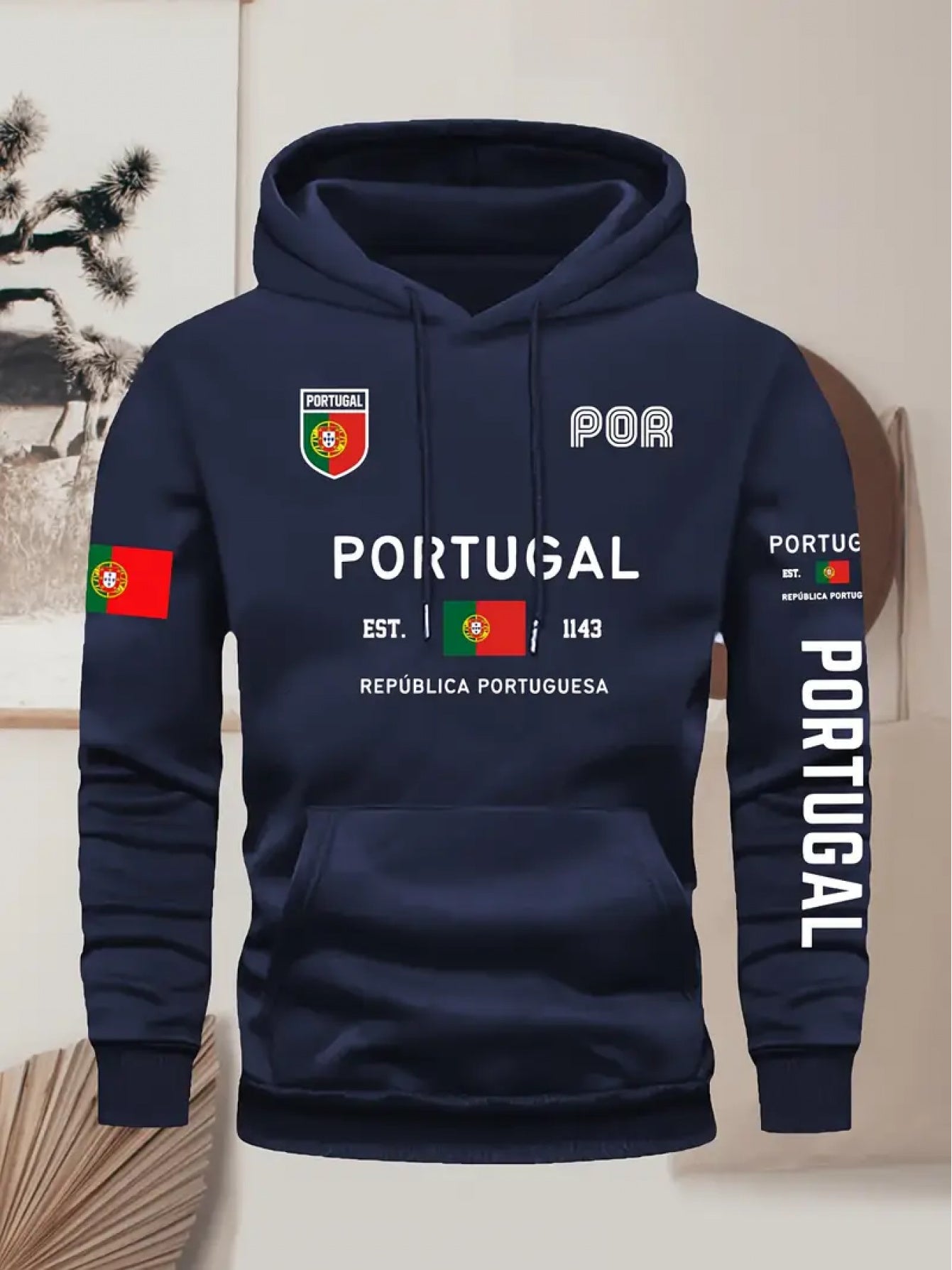 Men's Portugal Flag Hoodie with Adjustable Hood & Pocket