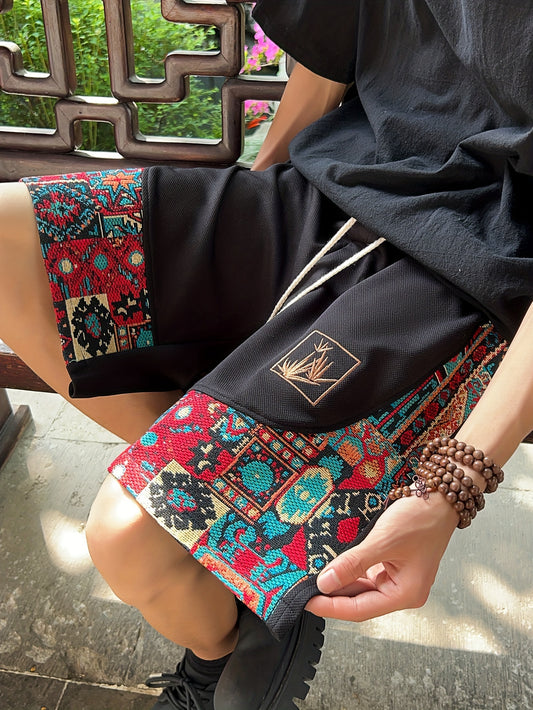 Men's Summer Retro Patchwork Bermuda Shorts Plus Size