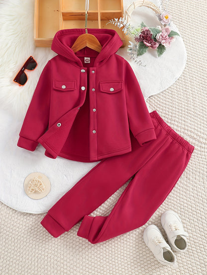 Girls' 2-piece Sets, Button Front Hooded Jacket + Jogger Pants, Autumn Clothes Party Outdoor Sports Outdoor