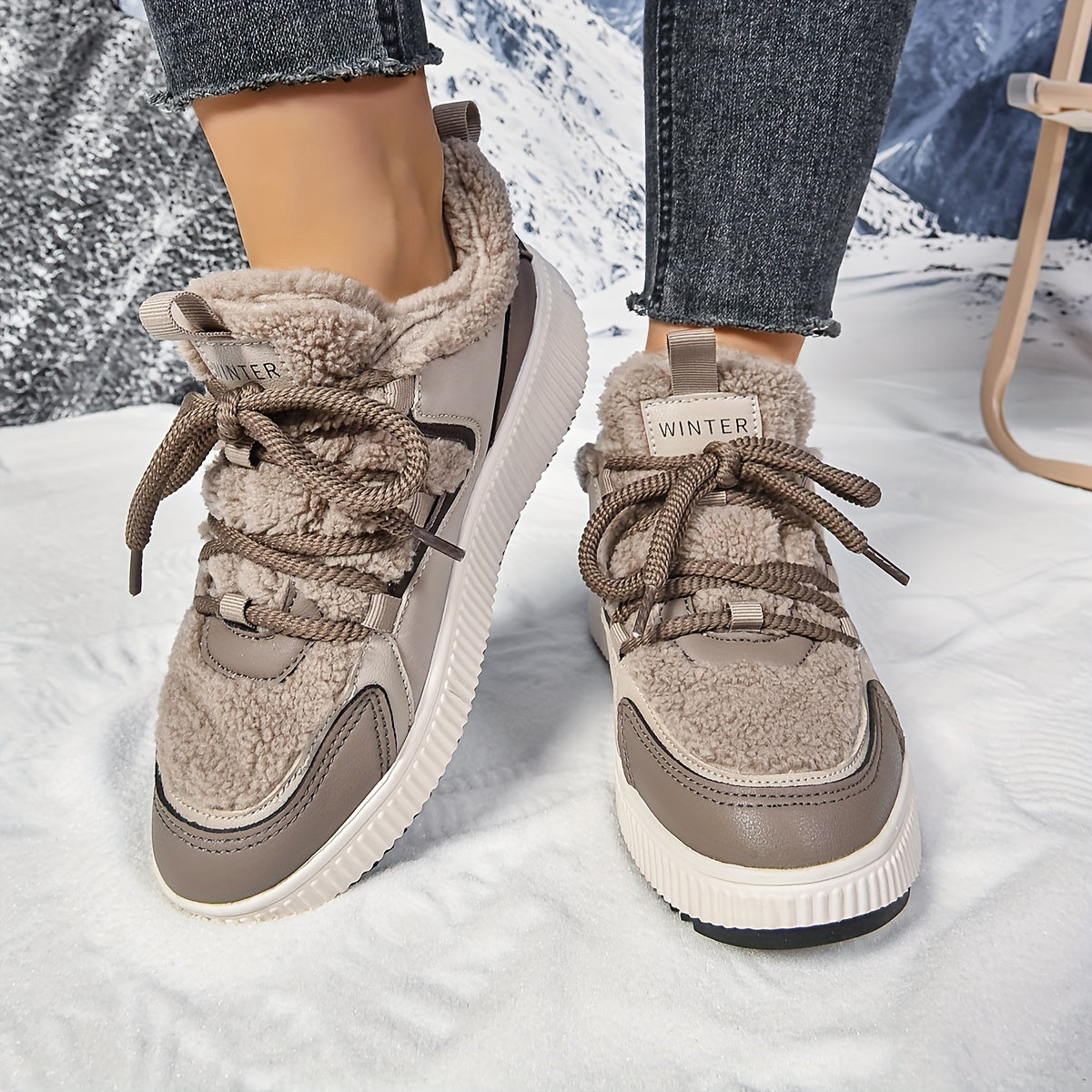 Women'S Cozy Fleece-Lined Low-Top Ankle Boots - Warm, Stylish, and Comfortable for All Seasons, Casual Lace-Up Design with Thick Rubber Sole, Beige, Casual Footwear | Stylish Ankle Boots | Plush Lined Interior