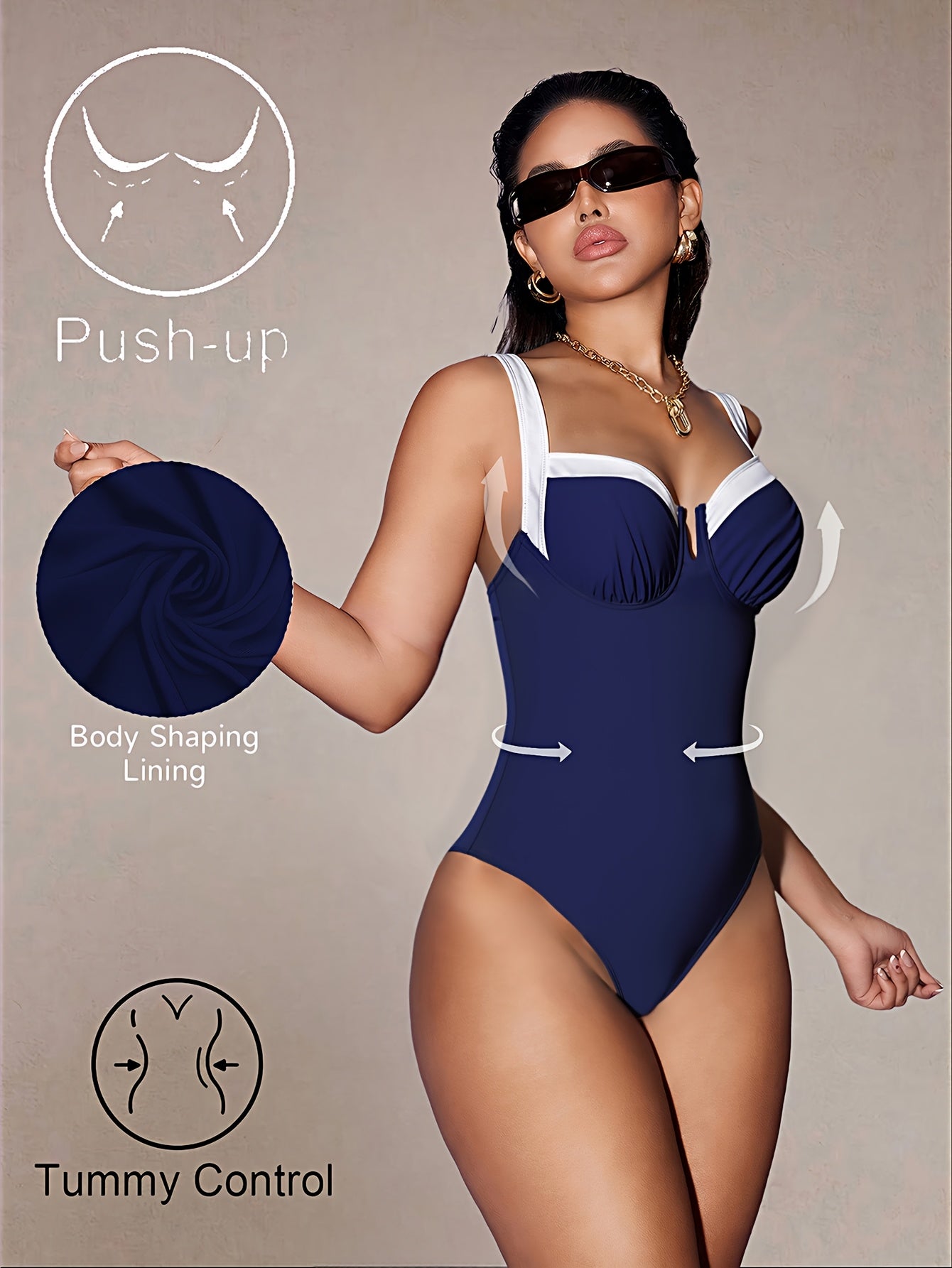 Women’s Color-Block Padded One-Piece Swimsuit for Beach