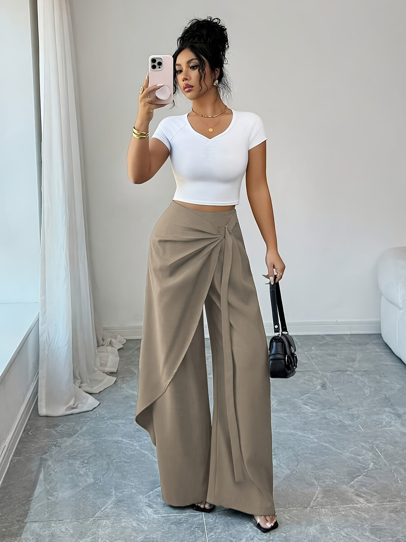 Women's Elegant Wide-Leg Summer Trousers in Solid Color