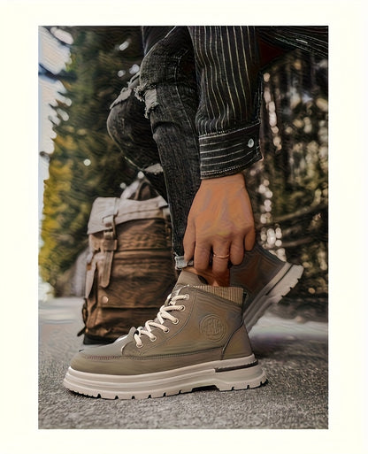 Men's Winter Snow Boots with -Like Collar & Thick Ankle - Upper, PVC Traction Tread, Lace-Up Ankle-High Trekking Boots for Ice, Snow, Hiking, - Warm Outdoor & Casual