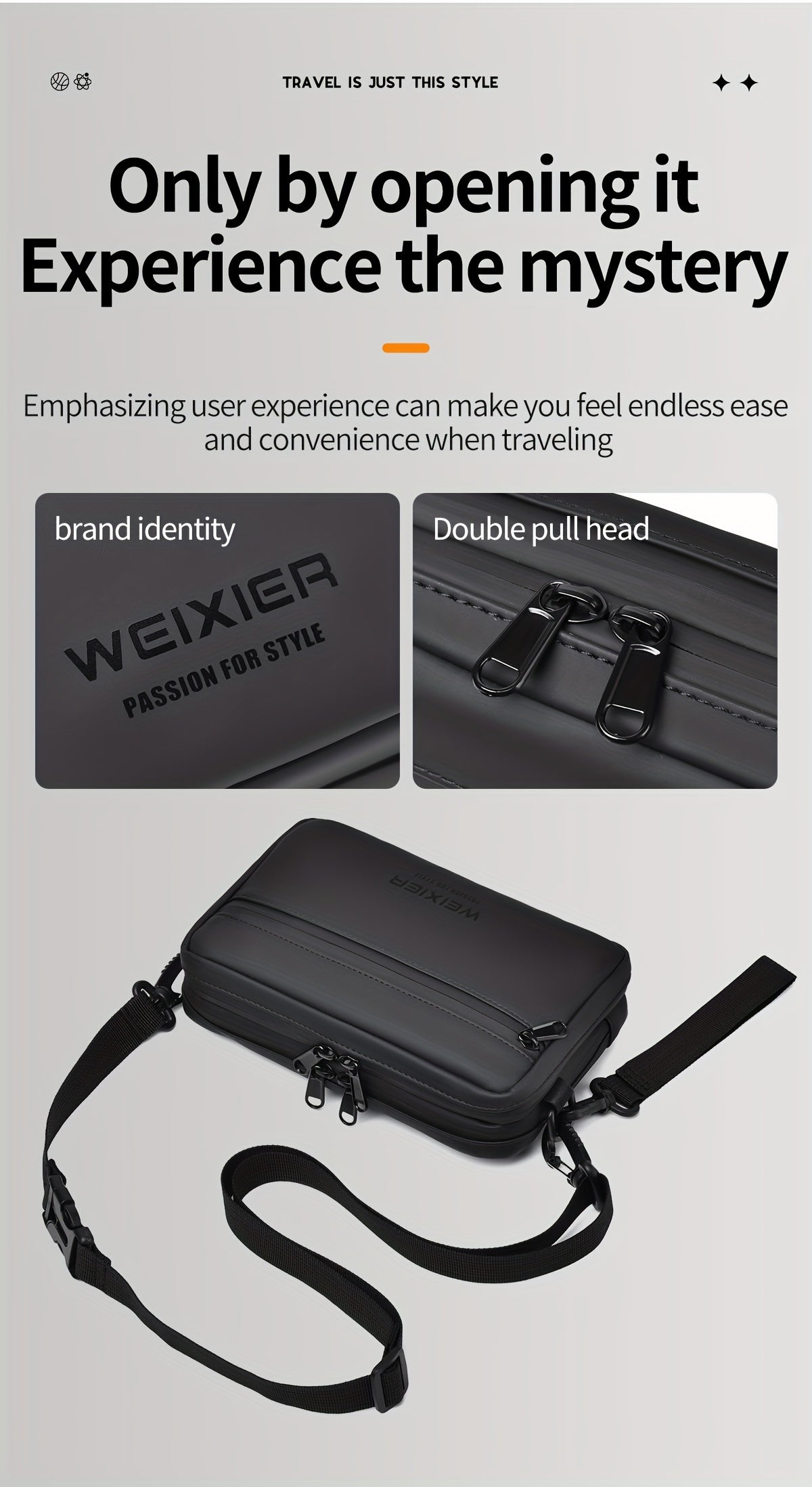 WEIXIER Men's Casual Nylon Handbag - Large Capacity with Adjustable Wrist Strap, Sleek Black for Daily Use, Valentine's Day Gift for Him, Outdoor Bag   Casual Style   Nylon Material
