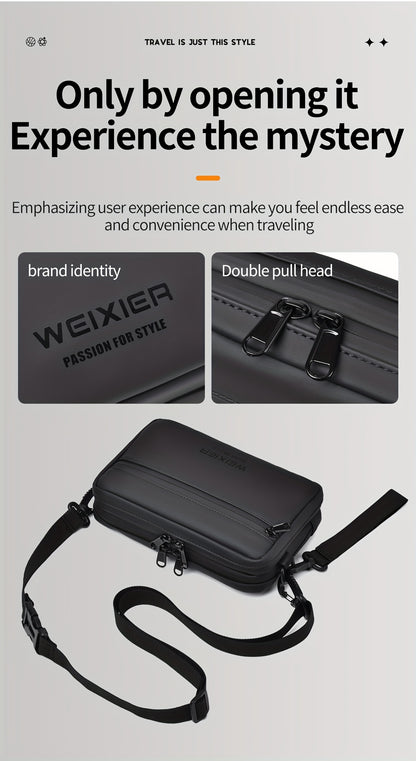 WEIXIER Men's Casual Nylon Handbag - Large Capacity with Adjustable Wrist Strap, Sleek Black for Daily Use, Valentine's Day Gift for Him, Outdoor Bag   Casual Style   Nylon Material