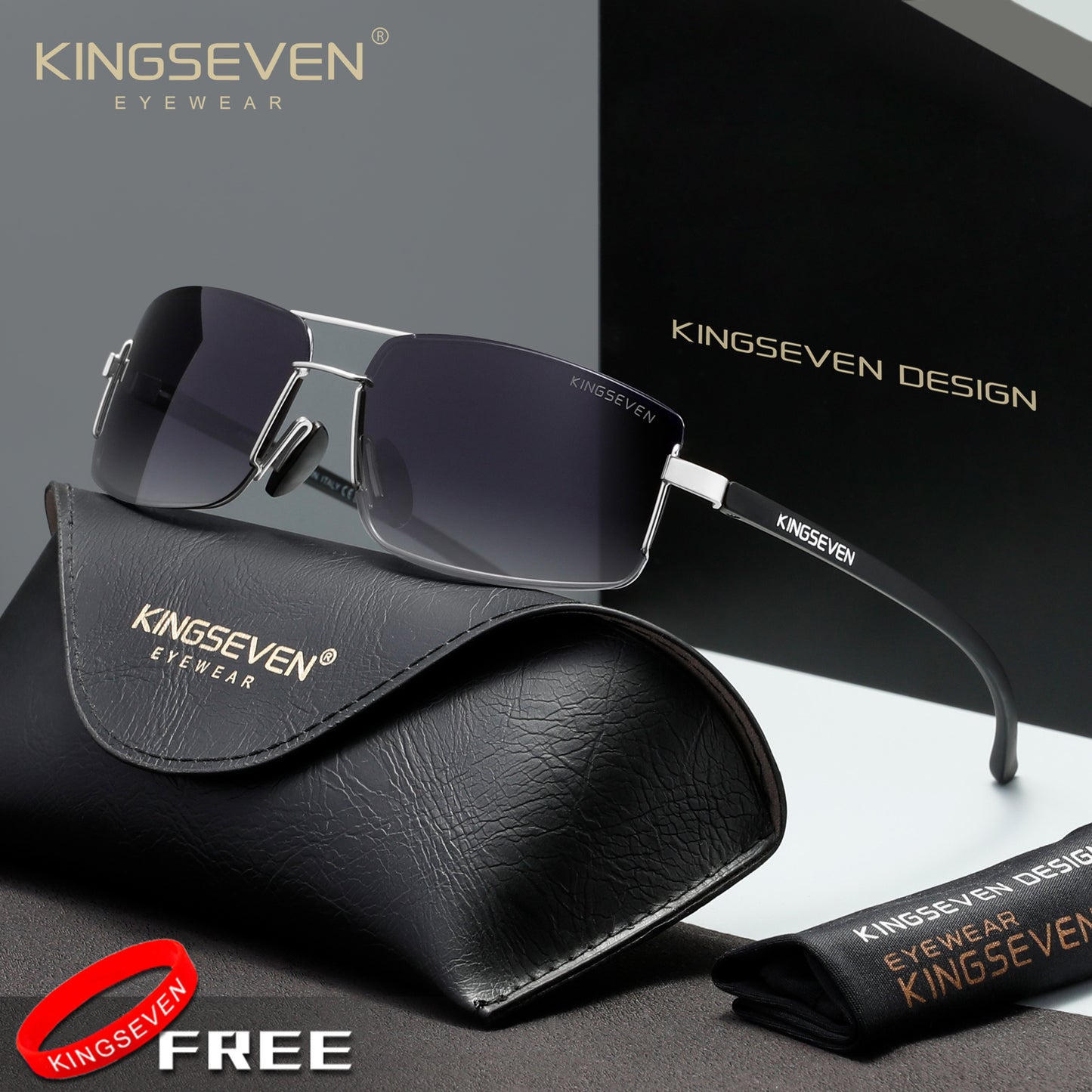 KINGSEVEN Unisex Polarized TAC Lens Rectangle Sunglasses