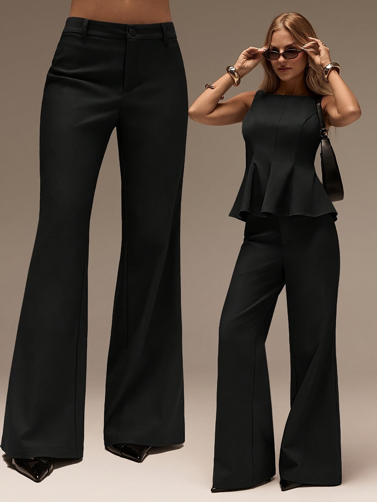 Chic Women's 2-Piece Set: Long Pants and Simple Top for Spring - ayq