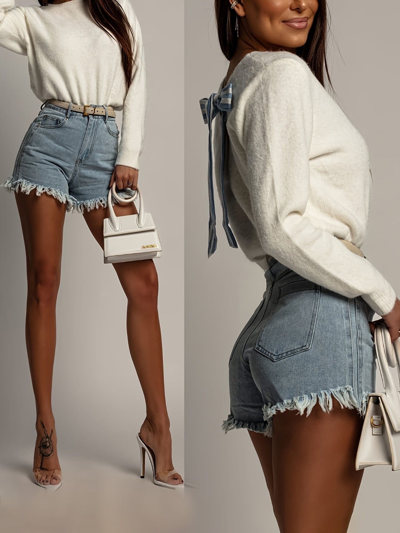 Women’s High-Waist Skinny Denim Shorts with Raw Hem for Summer