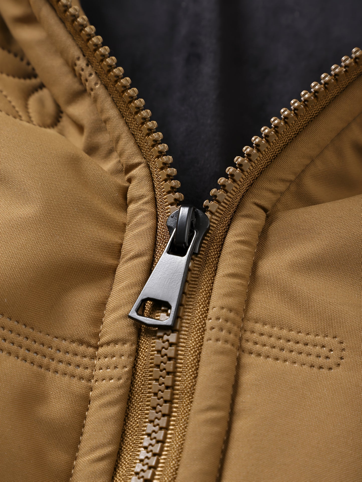 Men's Retro Winter Jacket with Detachable - Stand Collar Coat, Machine Washable Tan/Brown Outer & Black Inner, Golden-Tone Zipper Closure for Cold Weather (No-Stretch Fabric) - Casual & Formal Outerwear, Winter Clothes For Me