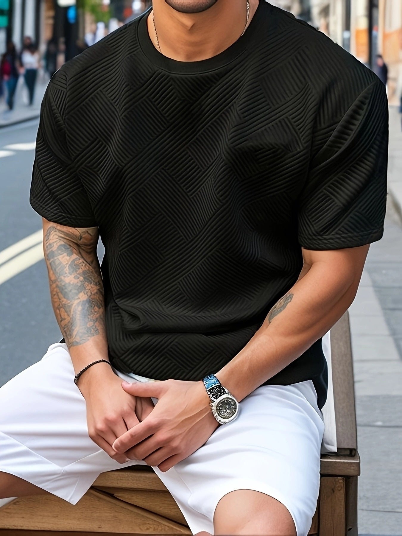 Men's Solid Color Summer Simple Fashion Casual Top, Crew Neck T-Shirt, Suitable for Husband Gift and Father's Day Present - ayq