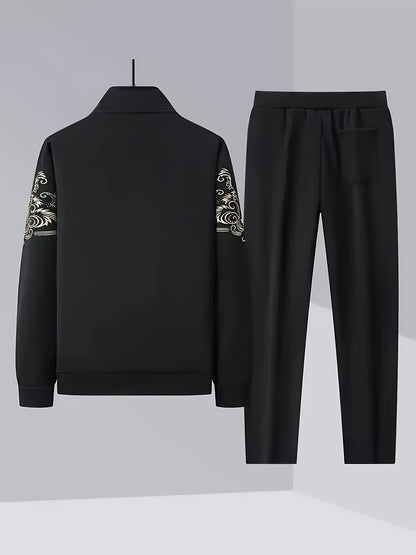 New Spring and Autumn Men's Sports Casual Suit, Trendy Fashion Stand-up Collar Long Sleeve Jacket Two-piece Set