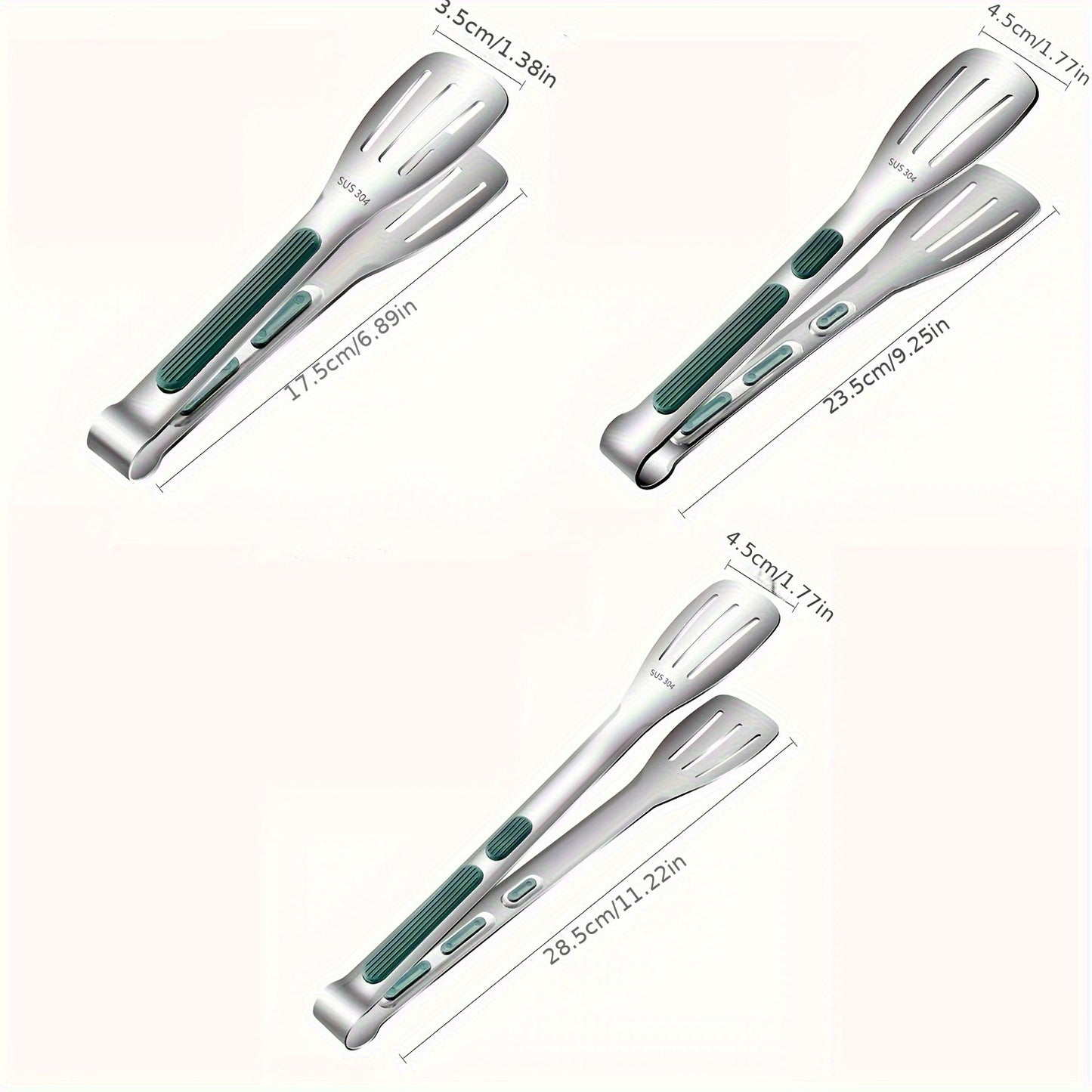 Stainless Steel Kitchen Cooking Tongs, Stainless Steel Food Tongs, Bread Serving Tongs, Anti Scalding Silica Gel, Dishwasher Safe - Small, Medium, Large