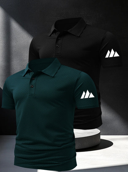 2pcs Minimalist Small Mountain Badge Pattern Men'S Outdoor Golf And Equestrian Casual Polo Short Sleeves, Mature Men'S Business Casual Polo, Breathable And Comfortable, Suitable for Spring And Summer, Can Be Worn As an Inner - ayq