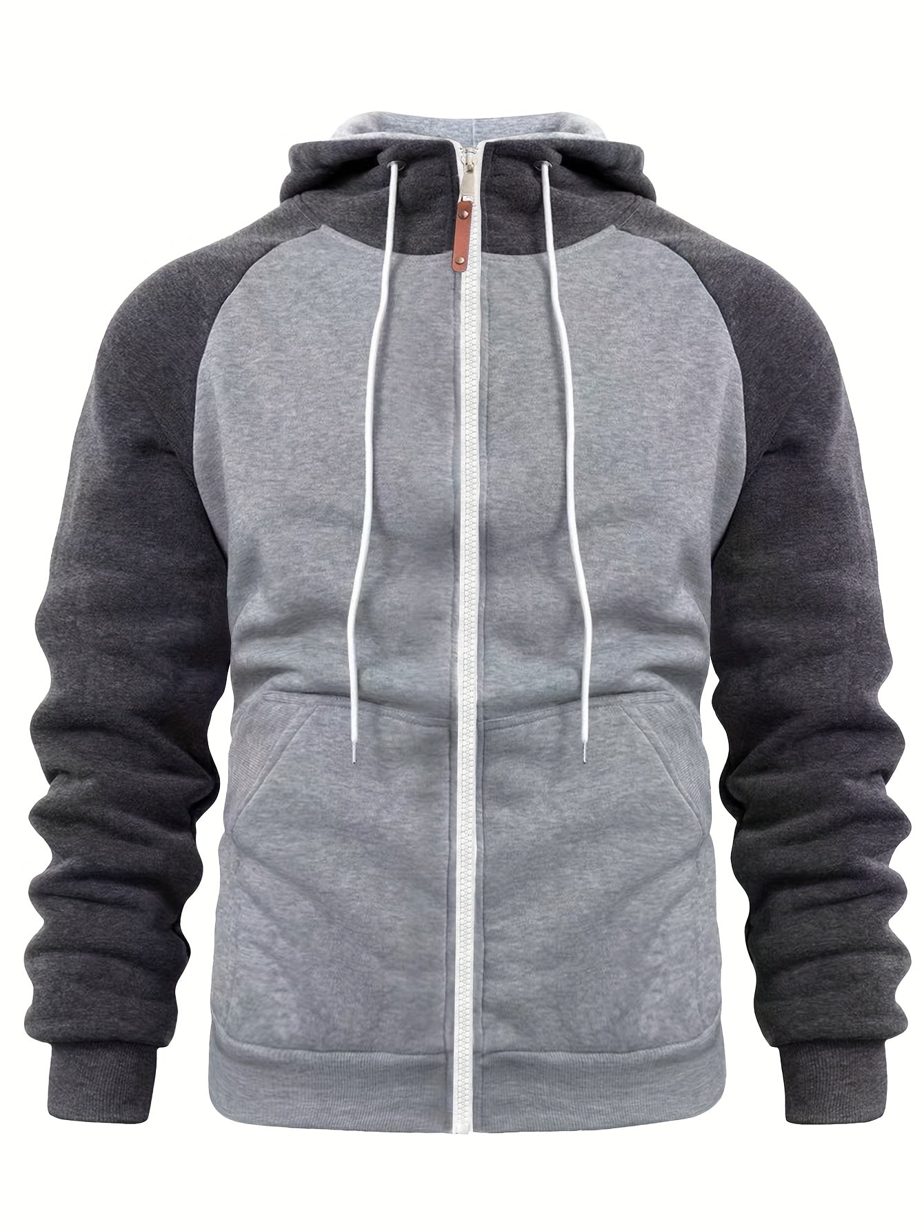 Men'S Stylish Color Block Hoodie - Casual Zip-Up Hooded Sweatshirt with Front Pockets, Long Sleeves, and Ribbed Cuffs - Maroon & Black Design, Comfortable for Fall and Winter Wear