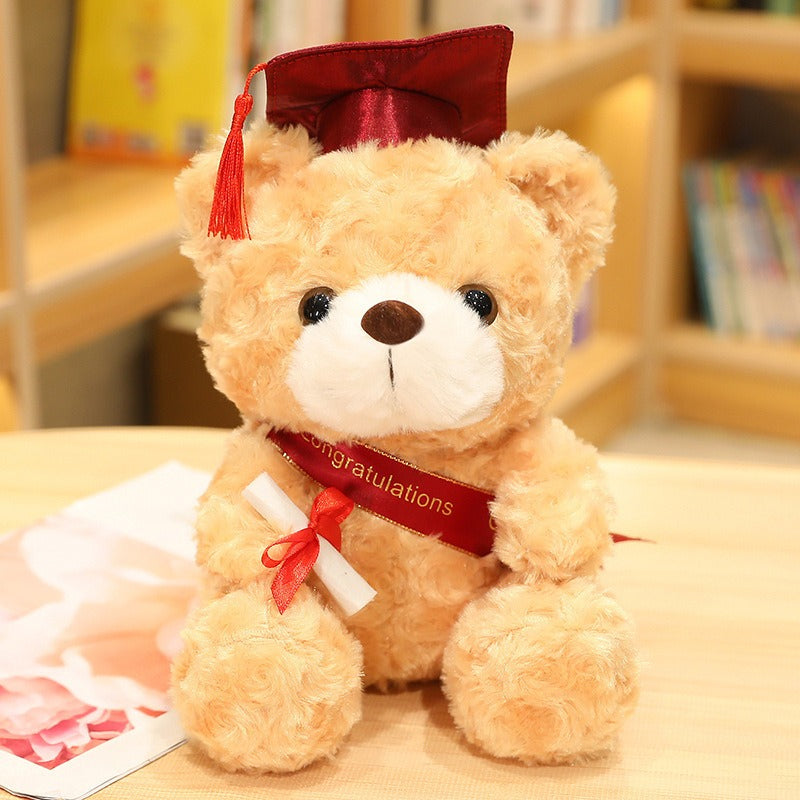 1pc Plush Teddy Bear with Graduation Cap | Soft Polyester Fiber, Cute Bear Doll for Graduation Gifts from Kindergarten to University, Memorabilia for Graduation Ceremonies
