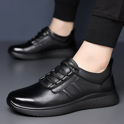 Men'S Fleece Lined Sneakers | Simple Panel Design, Heel Pull Tab, Trendy Casual Shoes for Campus Life and Dating, Low Top, Genuine Faux Leather Upper, Fabric Insole and Inner Material, Solid Color