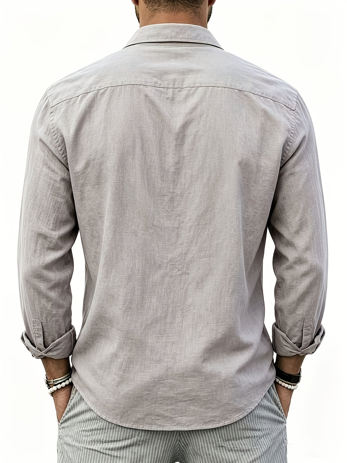 Men's Linen Blend Long Sleeve Casual Shirt for Spring Summer