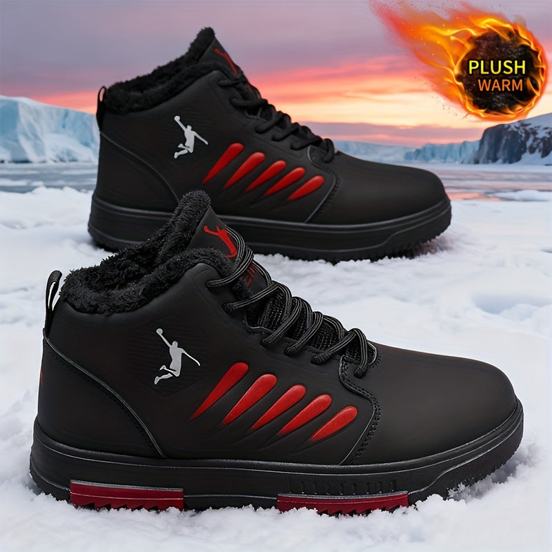 Men'S Winter Warm Thermal Insulated Sneakers - Heavy-Duty Cold Weather Shoes with Thick PVC Sole, Lace-Up Closure, All-Season Outdoor Hiking, Skateboarding, Basketball - Mid-top Design For Enhanced Stability & Warmth - Ideal