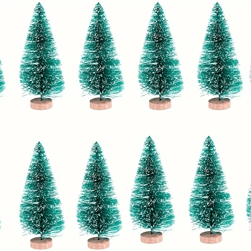 36pcs 5Cm/1.968 Inch Mini Snow Frost Tree Winter Mini Pine Base Bottle Brush Tree Plastic Winter Snow Decoration (Green) New Year Decoration Accessories, Artificial Snow Scenery Mini Pine DIY Decoration, Party Supplies, Home
