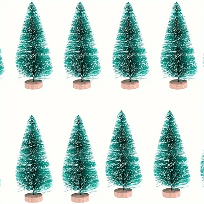 36pcs 5Cm/1.968 Inch Mini Snow Frost Tree Winter Mini Pine Base Bottle Brush Tree Plastic Winter Snow Decoration (Green) New Year Decoration Accessories, Artificial Snow Scenery Mini Pine DIY Decoration, Party Supplies, Home