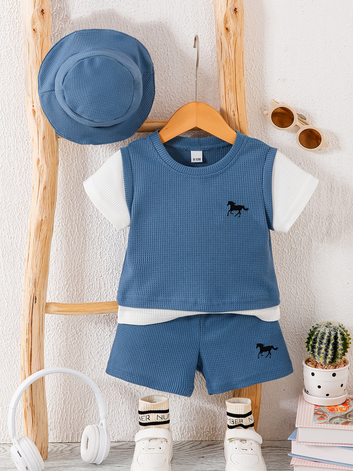 Boys' Summer 3-Piece Casual Set with Animal Print and Bucket Hat - ayq