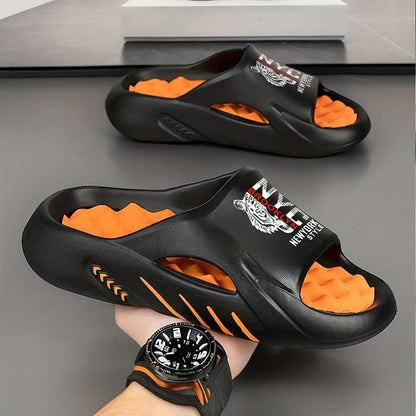 Men's Fashion Cartoon Print Lightweight Indoor Slippers, Trendy Unisex Couple Daily Casual Sports and Beach Vacation Shoes, Wear-Resistant EVA Structure Suitable for Multiple Scenarios, Casual Shoe Style, Soft Cushioning, Ver - ayq