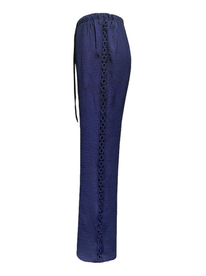 Women's Casual Straight Leg Polyester Trousers with Ruffle Detail