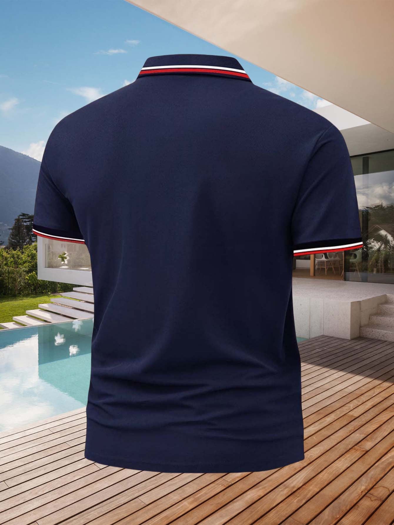 Men'S Polo Shirt with Golf Graphics, Featuring a Comfortable And Stylish Design for Summer. This Short-Sleeve Polo Is Perfect for Casual Wear, Available in Dark Blue And Black, with Printed Letters - ayq