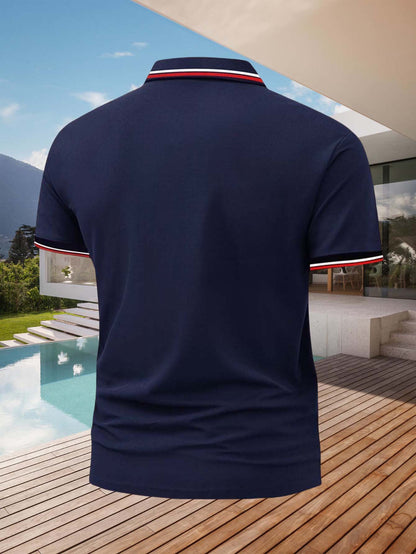 Men'S Polo Shirt with Golf Graphics, Featuring a Comfortable And Stylish Design for Summer. This Short-Sleeve Polo Is Perfect for Casual Wear, Available in Dark Blue And Black, with Printed Letters - ayq