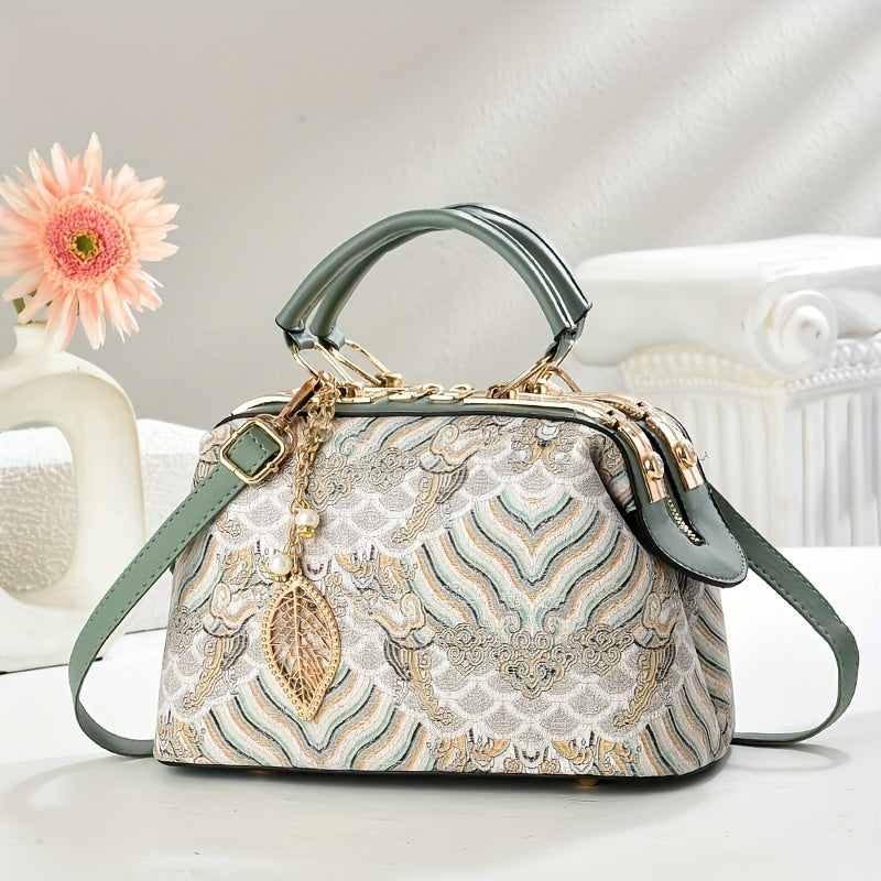 SYM Women's Large Capacity Convertible Crossbody Handbag - Elegant Purse with Zipper Closure, Golden-Tone Hardware, Chain Link Strap for Work, Formal Events, Everyday Use - Available in Khaki, Green, Blue, Yellow, Black - Cro