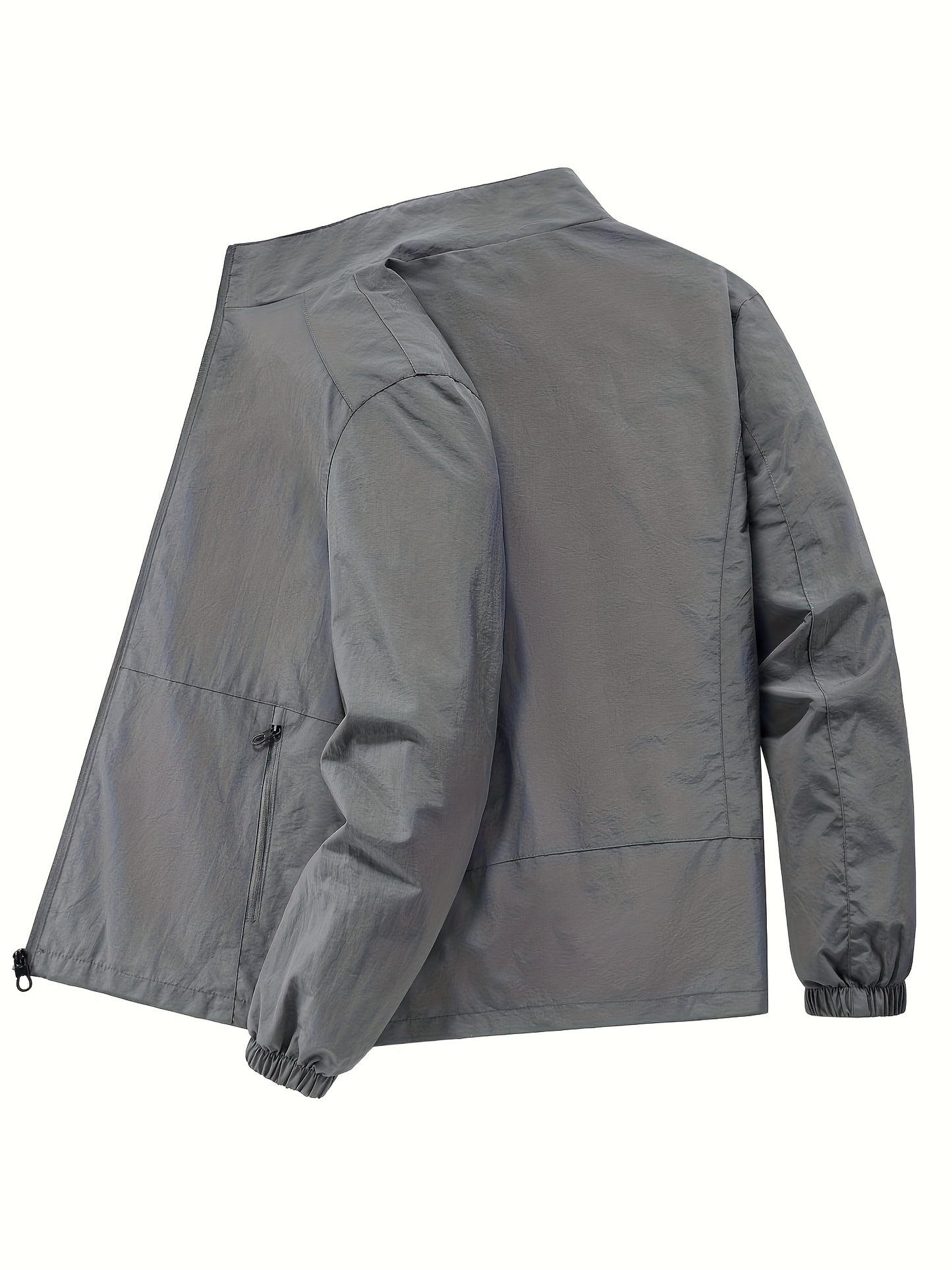 Men'S Olive Green Bomber Jacket with Stand Collar - Casual, Comfortable, Zip-Up Outerwear for Outdoor Activities, Casual Attire|Stand Collar Jacket|Zippered Jacket