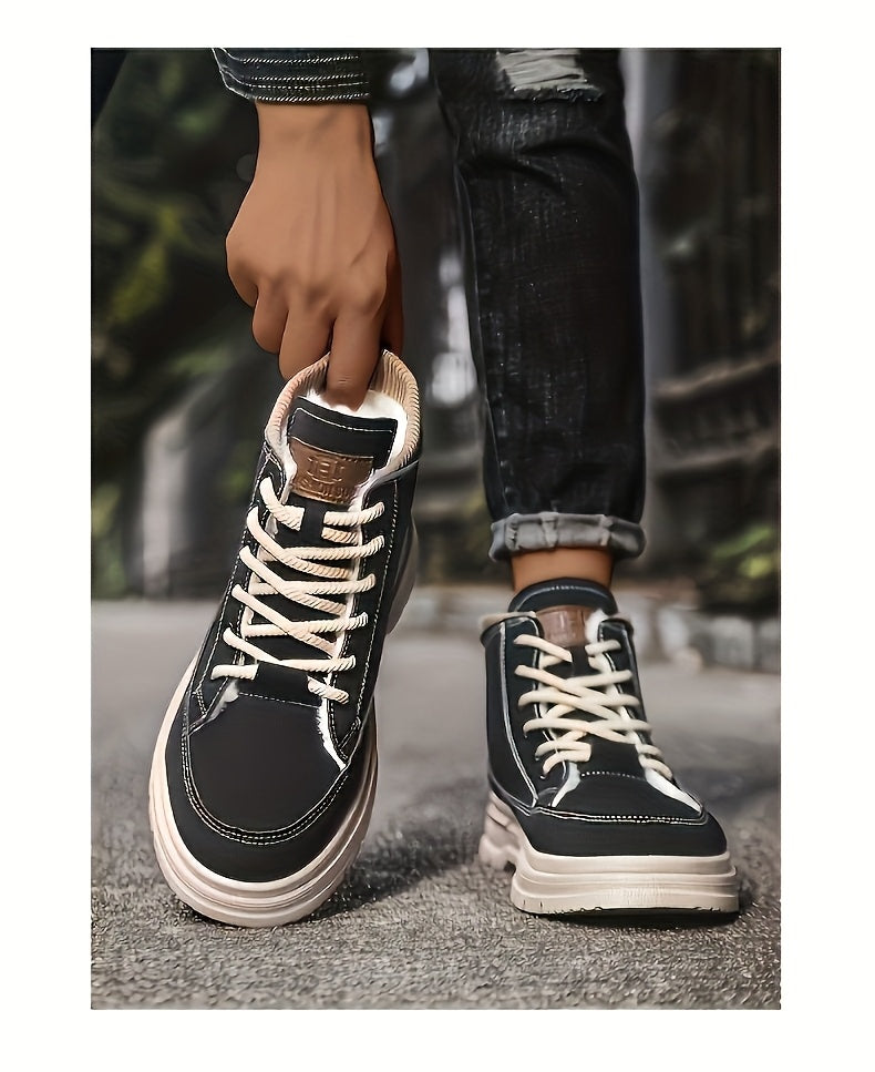 Men's Snow Boots with Lining, Thickened Outdoor Hiking Boots, Trendy Versatile Work Boots, British Short Boots