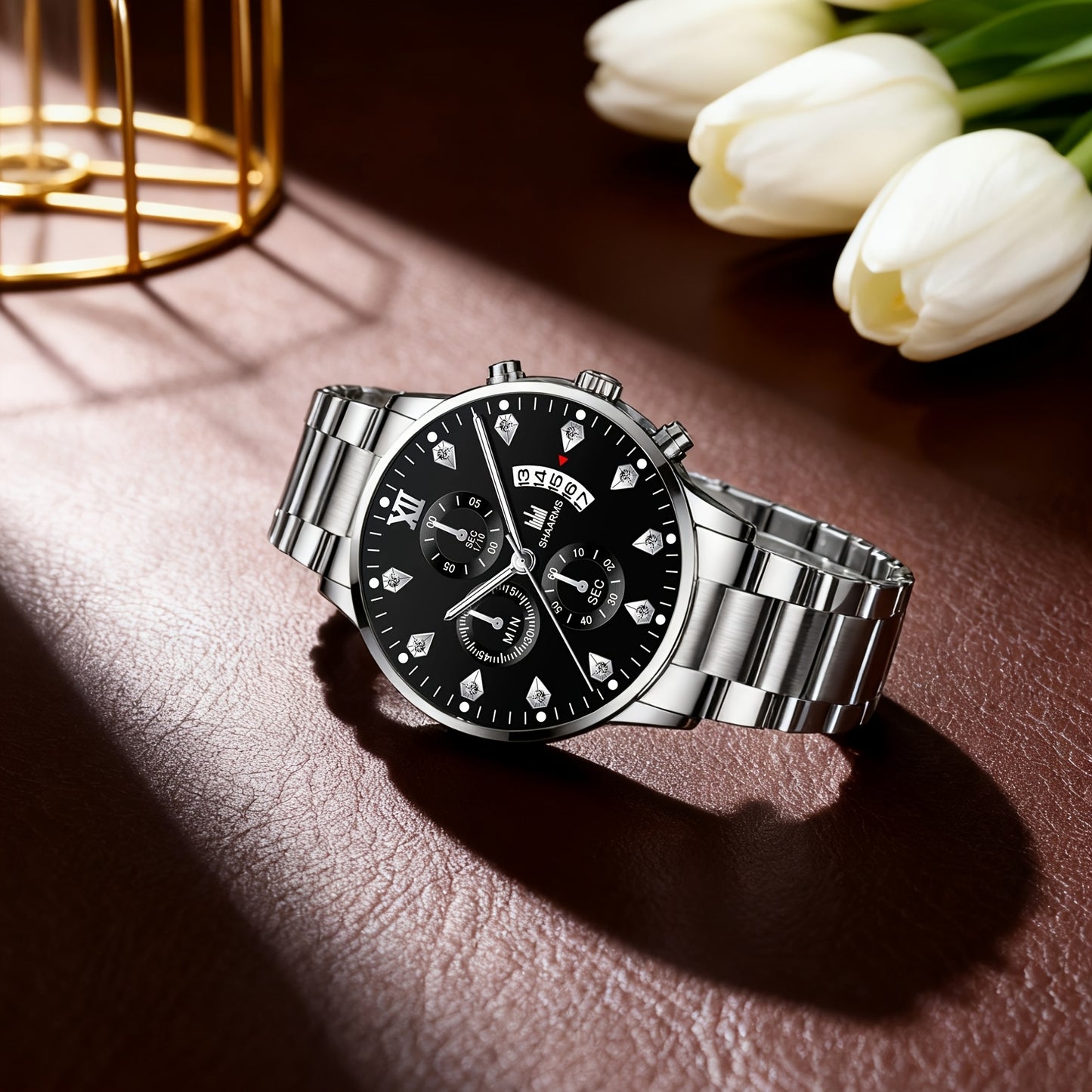 3pcs Men's Fashion High-End Quartz Watch + Business Casual Wallet and Versatile Glasses Combo Set, Perfect Gift for Friends on Holidays and Birthdays, Men's Gift