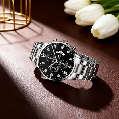 3pcs Men's Fashion High-End Quartz Watch + Business Casual Wallet and Versatile Glasses Combo Set, Perfect Gift for Friends on Holidays and Birthdays, Men's Gift