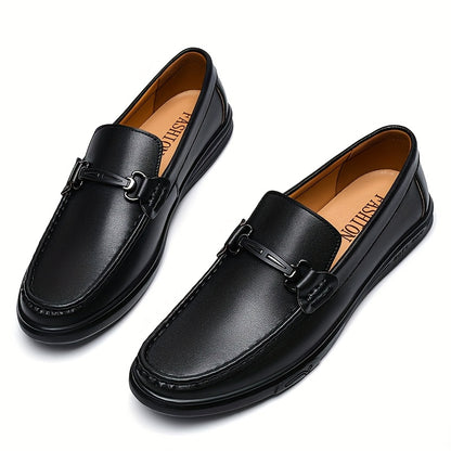 Men's Casual Genuine Leather Loafers with Adjustable Buckle, All-Seaso