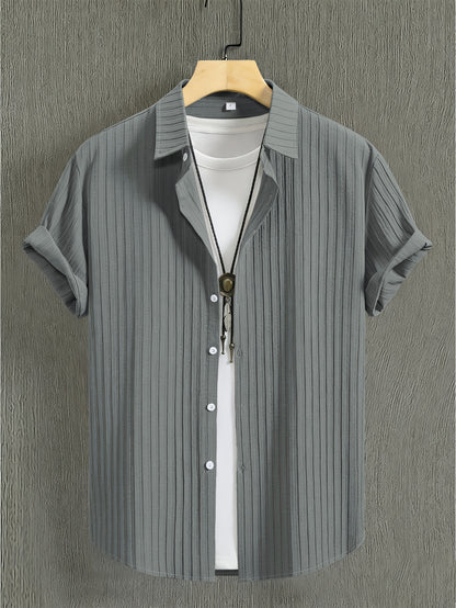 Men's Summer Casual Shirt and Trousers Set, Lightweight Woven Fabric
