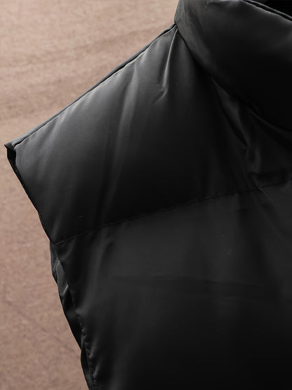 A Stylish New Men'S American-Style Vest, Featuring a Warm And Thick Black Design, Comfortable And Suitable for Winter, Lightweight And Foldable, Perfect for Skiing