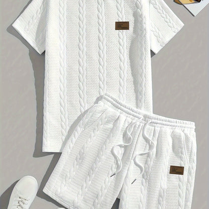 Casual Crew Neck Short Sleeve T-Shirt & Drawstring Shorts - Brown, Summer Outfit
