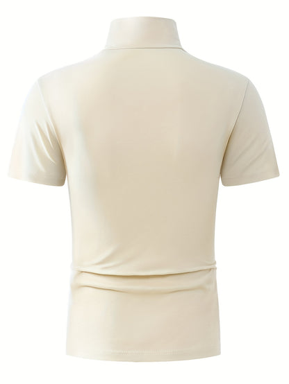 Men's Summer New Basic Solid Color Fashion Simple High-End Casual Sport Comfortable High-Neck Short-Sleeve Top - ayq
