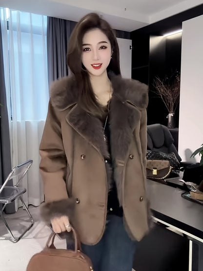 Women'S Winter Coat - Elegant Fur-like Exterior, Luxury Cold Weather Jacket, Easy-Care Outerwear for Everyday & Formal Events, Sophisticated Women'S Outerwear, Ladies Winter Coats, Formal Event Attire, Plush Texture, Durable