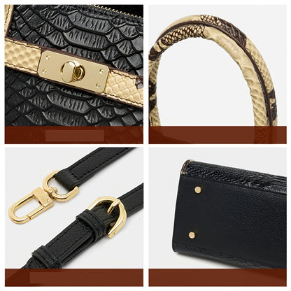 Women's Genuine Leather Snake Print Crossbody Bag - Elegant Tote