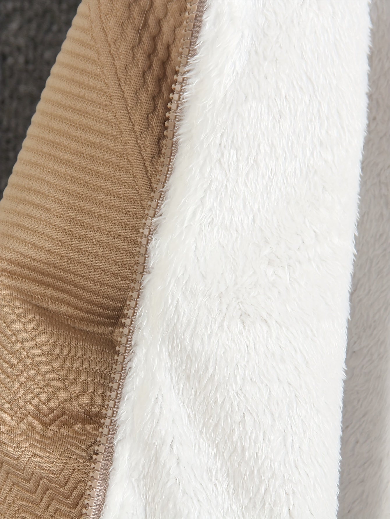 Cozy Fleece Zip-Up Hoodie & Pants Set - Beige Geometric Pattern, Long Sleeve Casual Winter Outfit with Pockets, Elastic Waistband, and Button-Up Front, Perfect for Fall/Winter, Cozy Clothing | Playful Design | Elastic Waistba