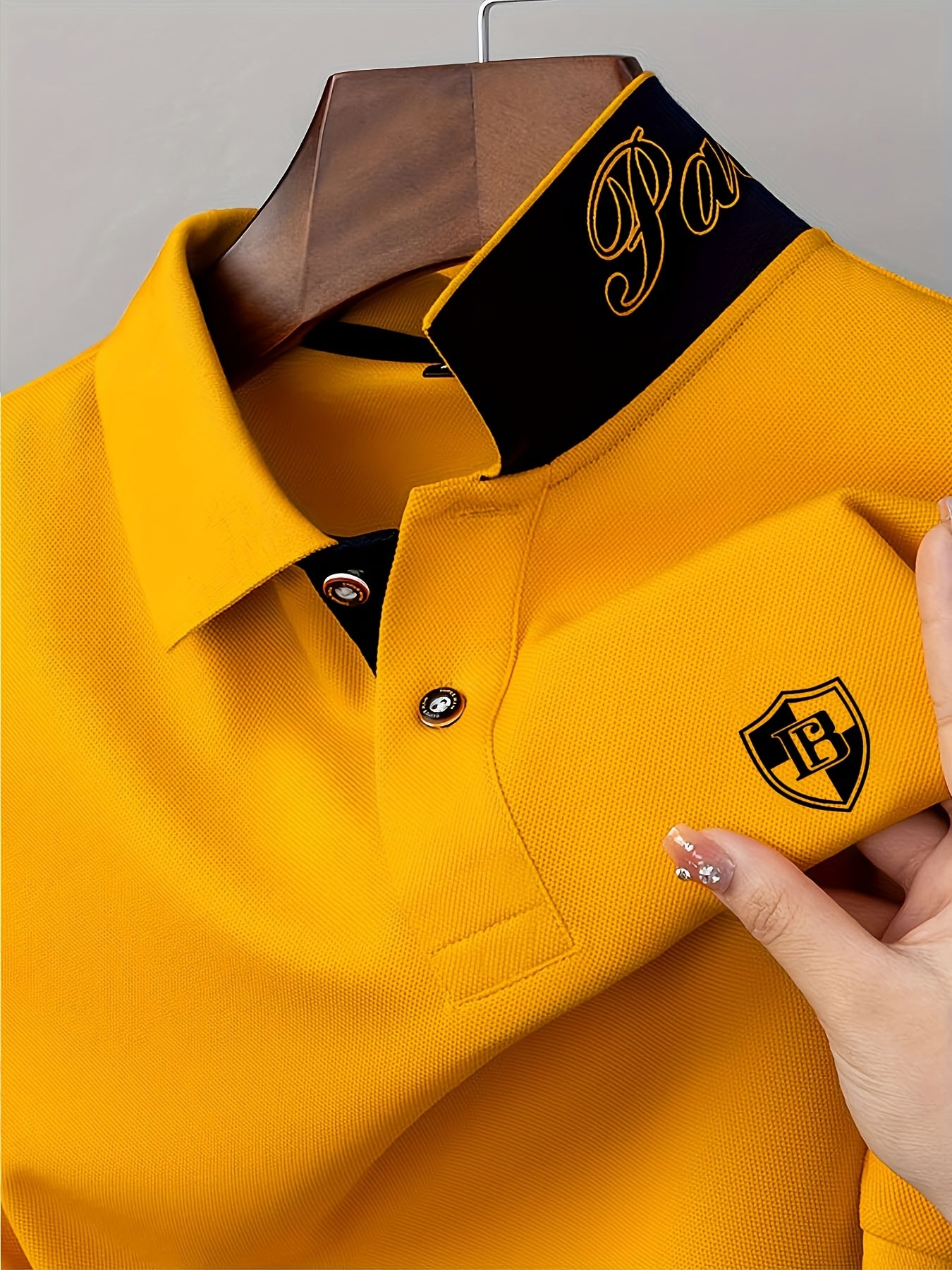 Men'S Fashion Short-Sleeve POLO Shirt | Contrast Rib-Knit Collar with 3D High-Frequency Print | Casual Style, Regular Fit, Summer Season - ayq