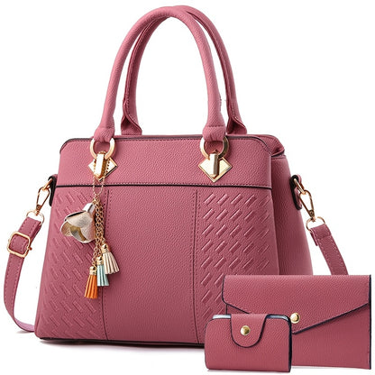 Women's Quilted PU Leather Shoulder and Crossbody Bag Set