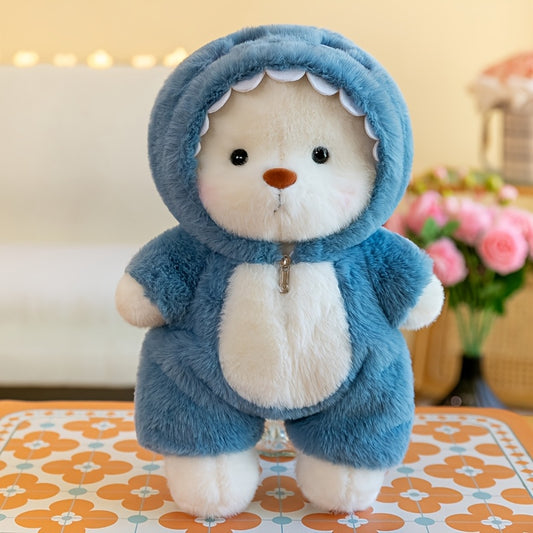 Adorable Cartoon Bear Plush Toy with Interchangeable Outfits - Soft Blue & White Stuffed Animal, Perfect Birthday or Holiday Gift for Boys and Girls, Cute Plushie, Playful Design, Durable Stuffed Animal, Teddy Bear With A Key