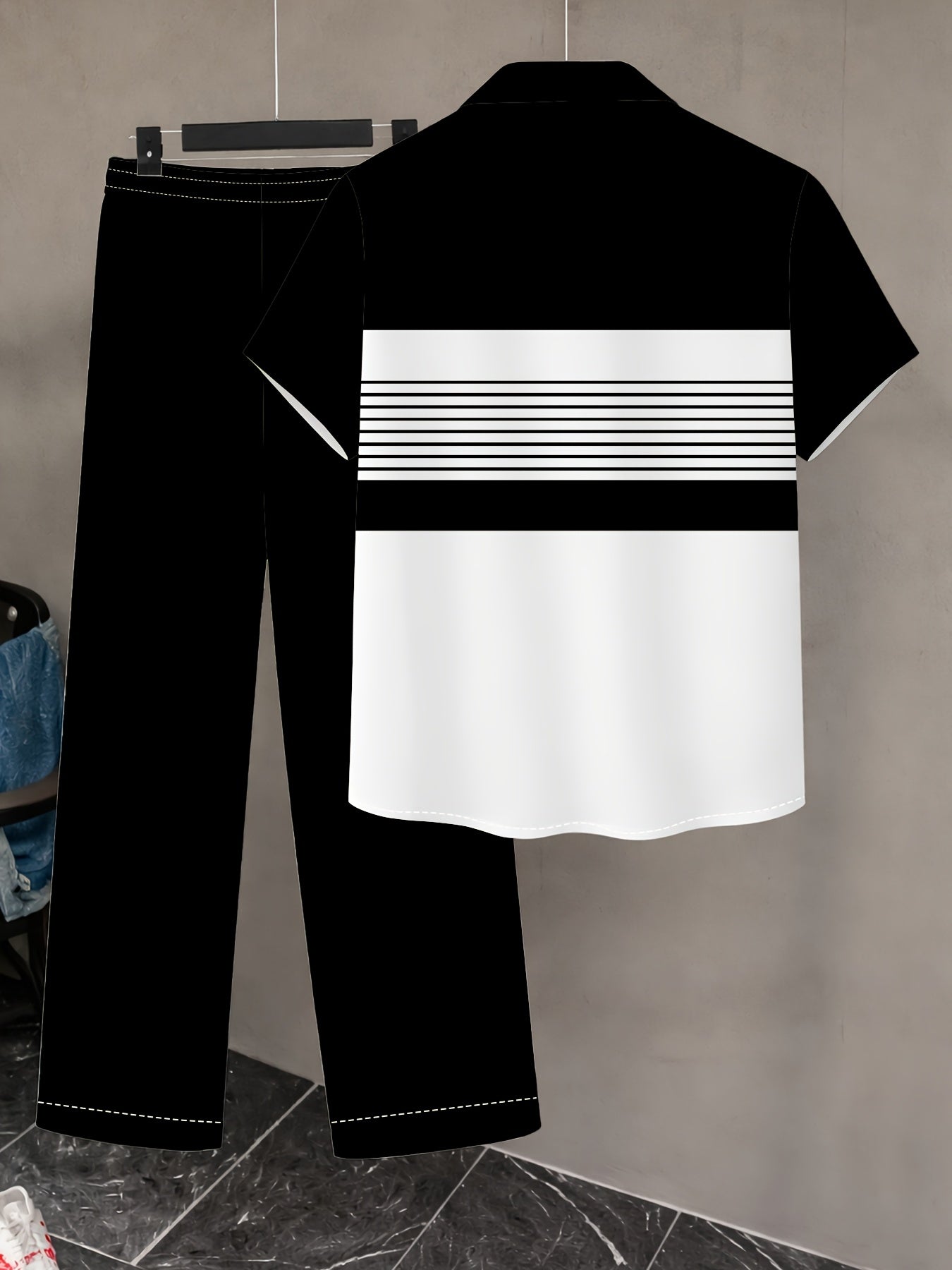 Men's Casual Color-Block Shirt and Pants Set for Summer
