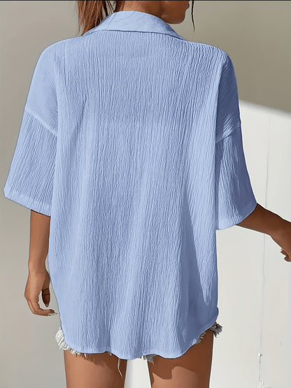 Women's Casual Solid Color Short Sleeve Polo Shirt for Summer